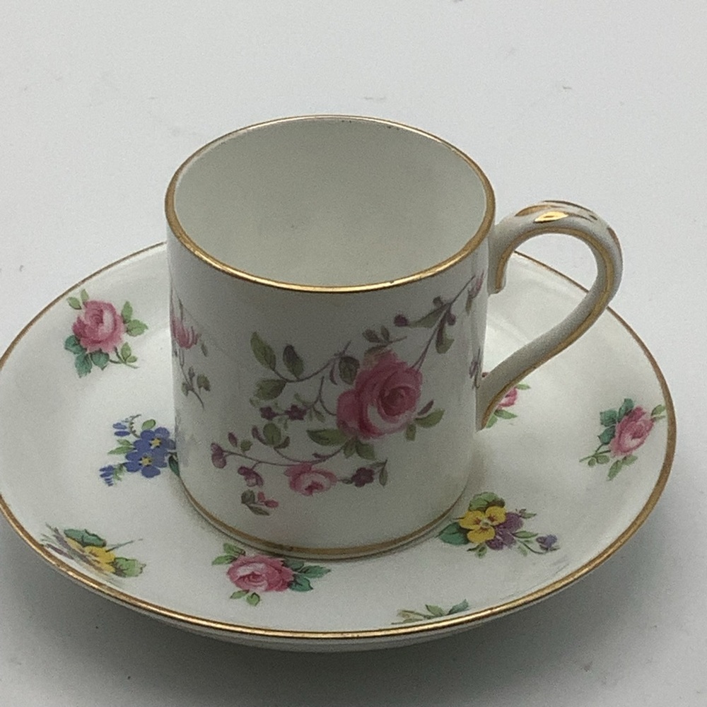 Crown Staffordshire England Roses and Pansies Demitasse Cup and Saucer